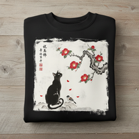 Load image into Gallery viewer, Japanese Ink Cat T Shirt Floral Watercolor Art Tee